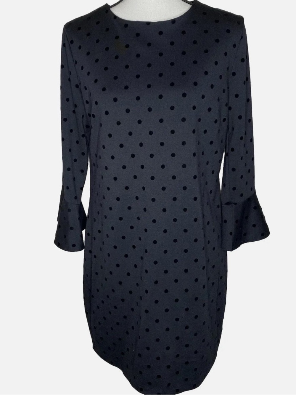 Old Navy Women’s Round Neck 3/4 Bell Sleeve Black Polka Dot Dress; Size Large